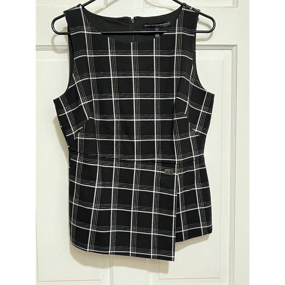 White‎ House Black Market Womens 6 Plaid Sleeveless Button Down Shirt NWT